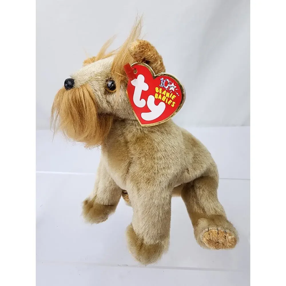 Ty 10 yr Beanie Baby Schnitzel the Dog Blonde Schnauzer Plush Stuffed Animal Toy
